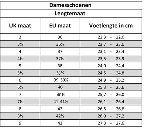 schoenen omrekenen maat.